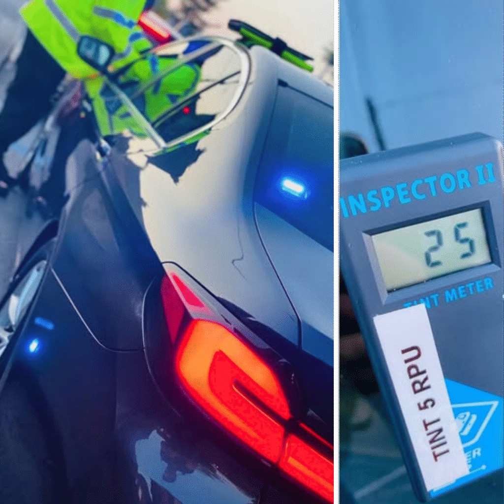 Technician testing car window tint light level London – DVSA legal tint installation by JD Window Tinting